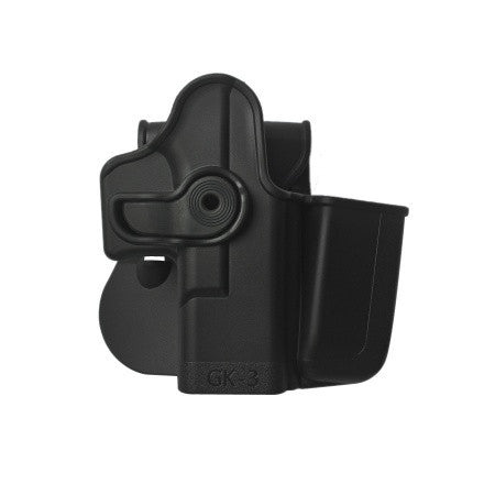 Secure and Fast IMI Polymer Retention Holster with Integrated Magazine Pouch for Glock Gen 4 Compatible